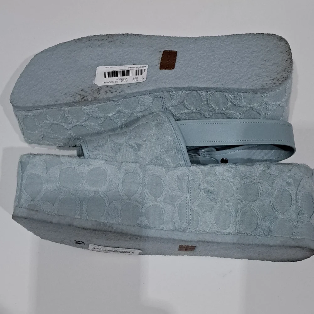 Coach Powder Blue Logo-Embossed Platform Sandals